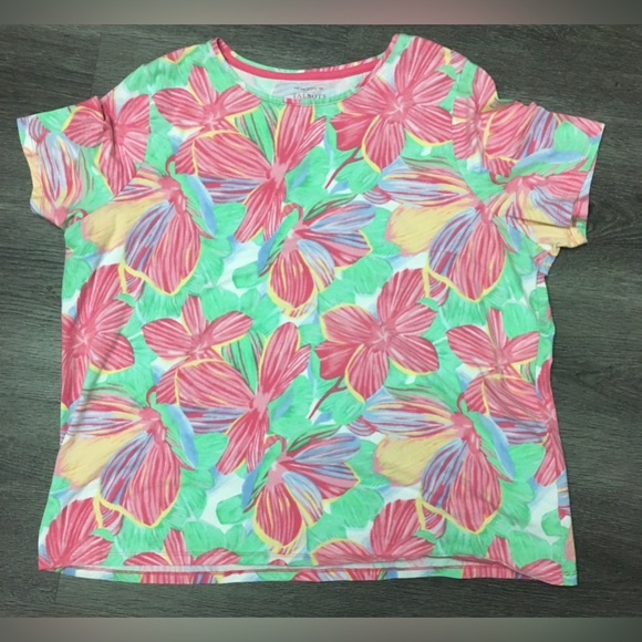 Talbots Tee Pink Green Floral T-Shirt Short Sleeve Petite Knit Womens Size 3XP - Picture 1 of 9